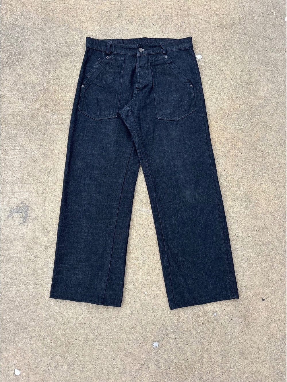 Zara Black Raw Denim Baggy Wide Leg fatigue pockets Jeans 32